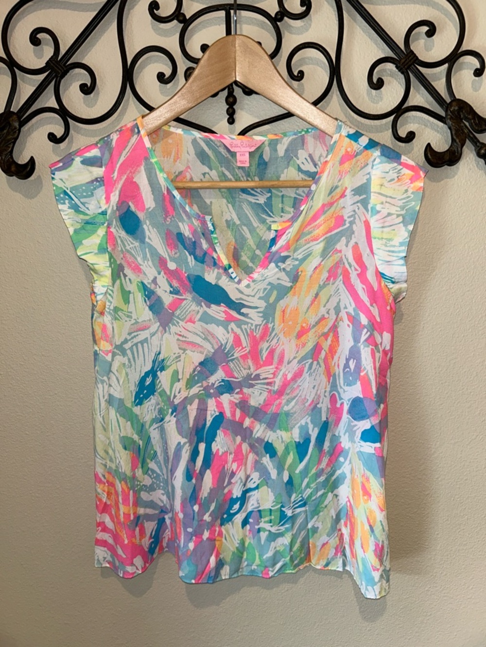 LILLY PULITZER PRINTED SHORT SLEEVE BLOUSE SIZE XXS